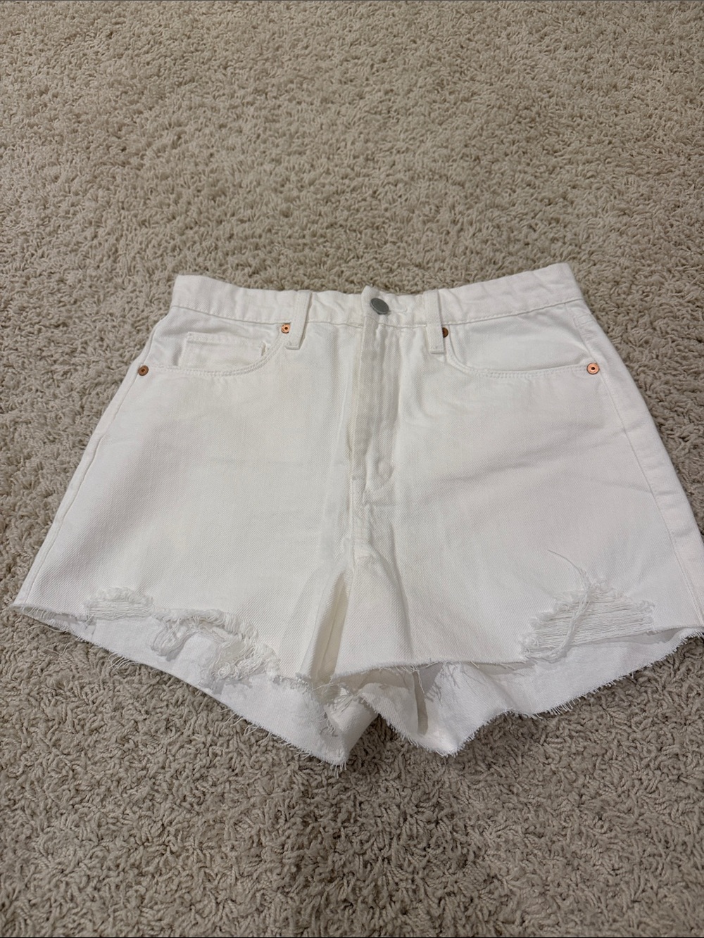 Blank NYC White Distressed High-Rise Jean Shorts
